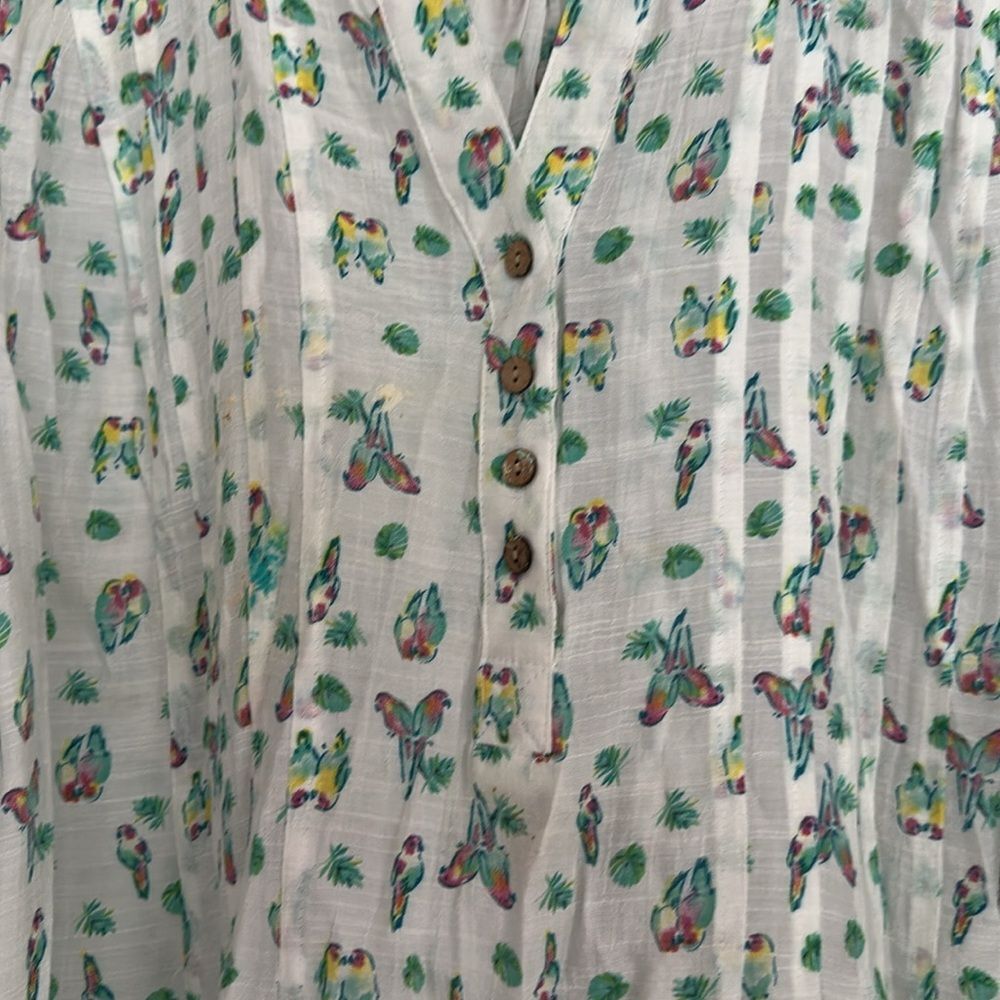 lightweight Parrot Tropical Print 3/4 Sleeve Blouse P2P 27in - Picture 3 of 6